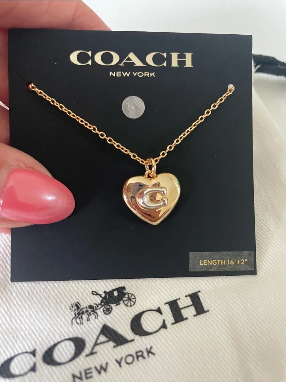 COACH Gold Heart 'C' Pendant Necklace